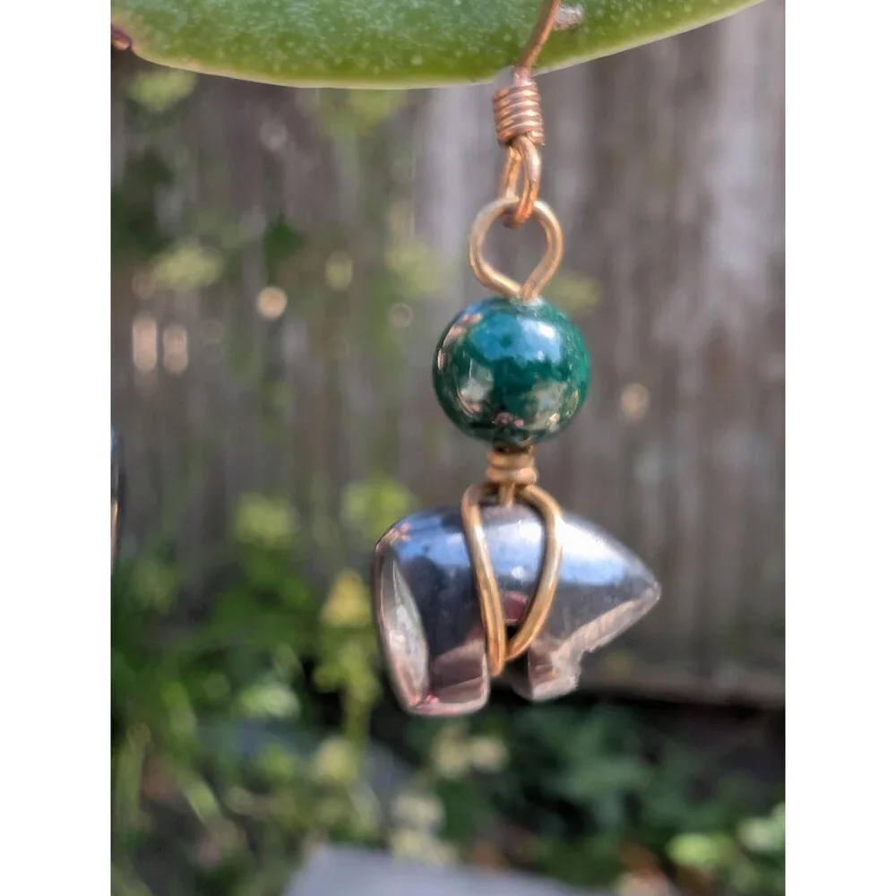Vintage Hematite Bear Earrings; Southwestern Dangle Earrings